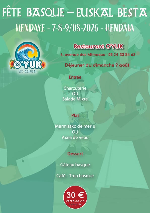 Menu Fête Basque 2026 - O'Yuk - Hendaye Tourisme