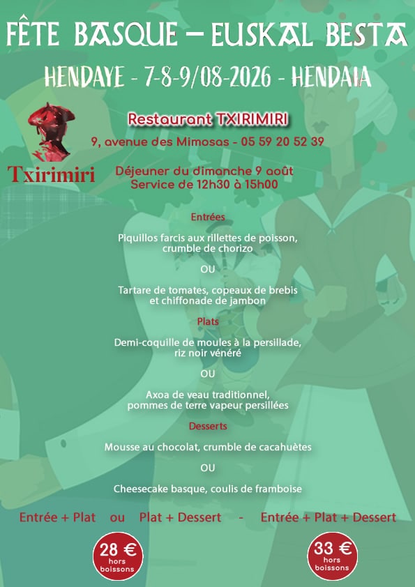 Menu Fête Basque 2026 - Txirimiri - Hendaye Tourisme